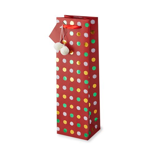 Holiday Pom Pom Single Bottle Wine Bag