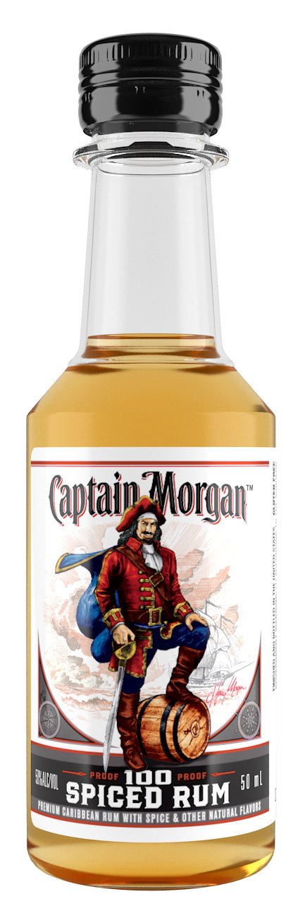 CAPTAIN MORGAN SPICED-100 PL 50ML SLEEVE (10 BOTTLES)