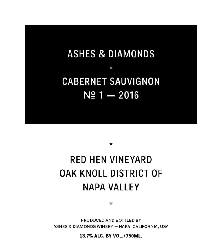 Ashes & Diamonds Cabernet Sauvignon, Red Hen Vineyard, Oak Knoll